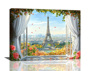 Eiffel Tower Wall Romantic Paris Pictures Wall Decor Rustic Fashion City Canvas Painting Print Flower Rose Artwork