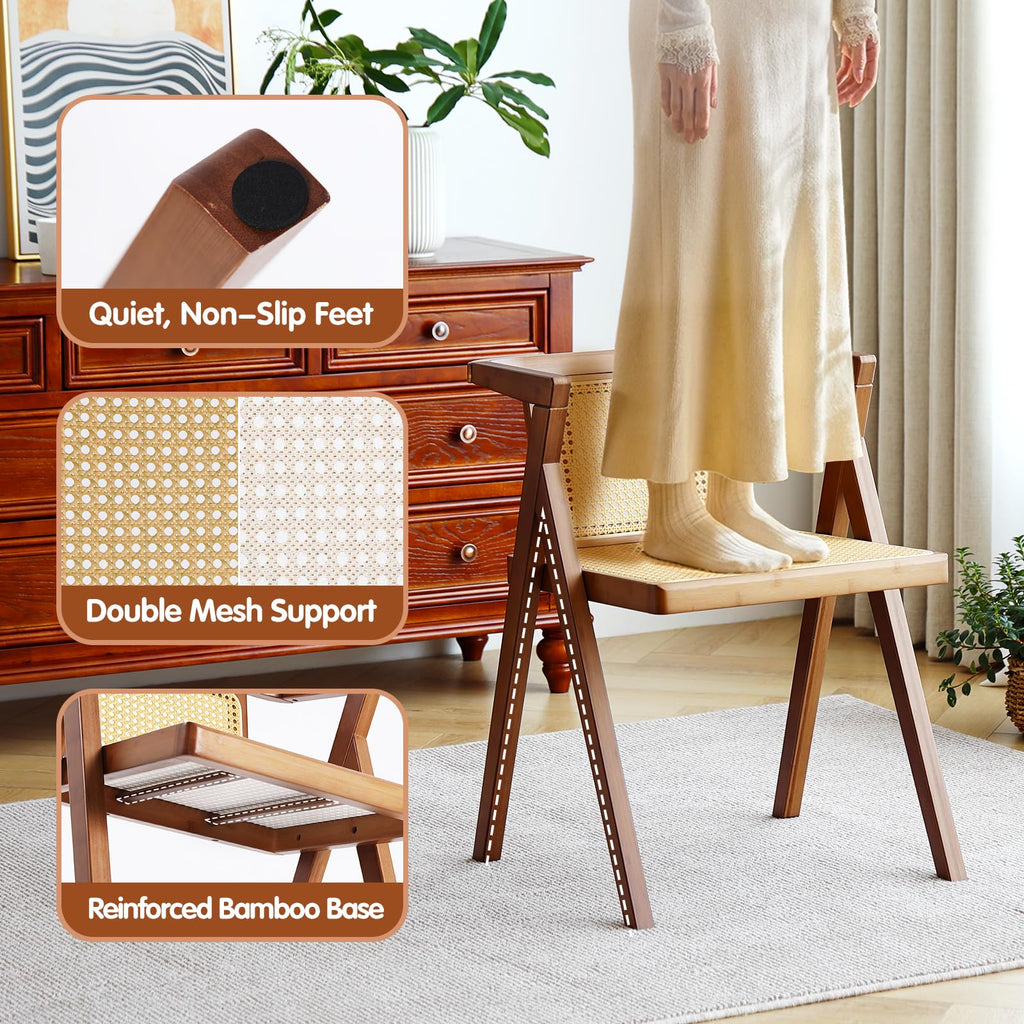 Rattan Dining Chair Set of 2, Mid-Century Modern Cane Armchair