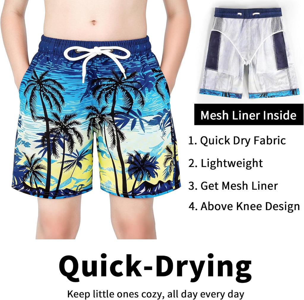 2 Pack Boys Swim Trunks Quick Dry Mesh Liner Board Shorts