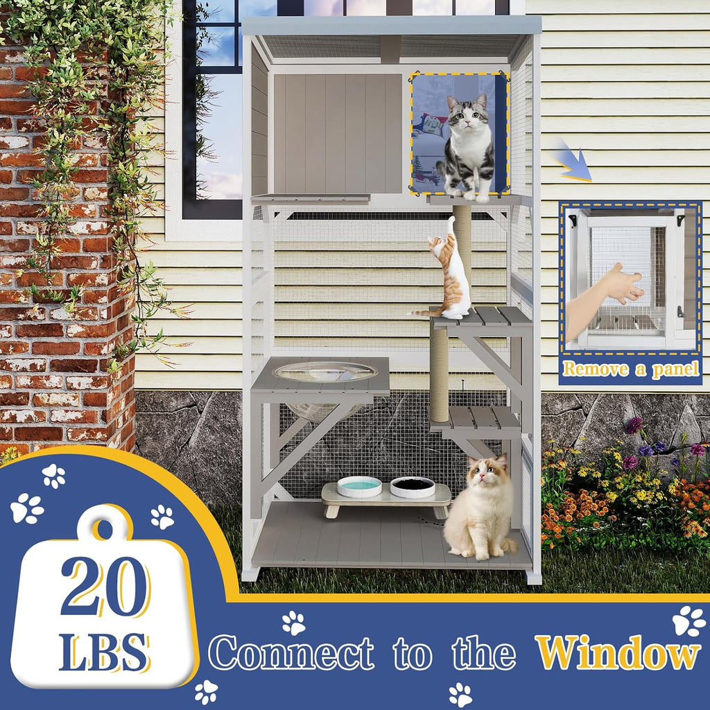63.5" H Compact Window Catio Outdoor Cat Enclosure on Wheels