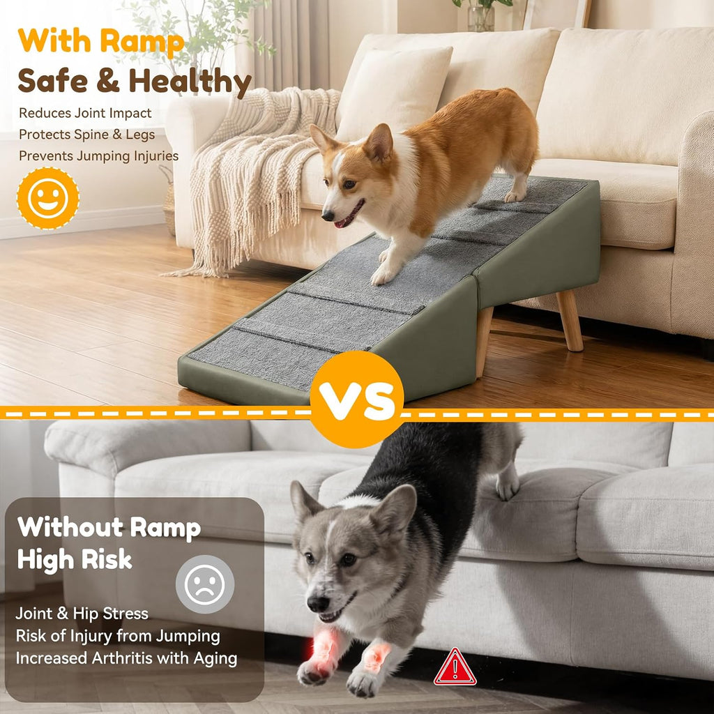 15.7" H Dog Ramp for Couch, 18.5" Extra Wide Pet Steps & Ottoman