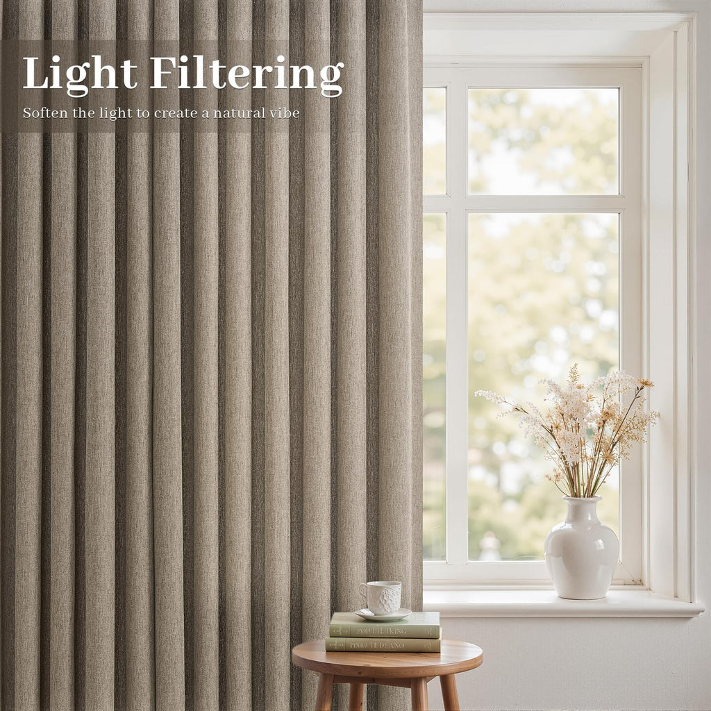 105 Inches Length Pinch Pleated Linen Curtains 2 Panels Burlywood