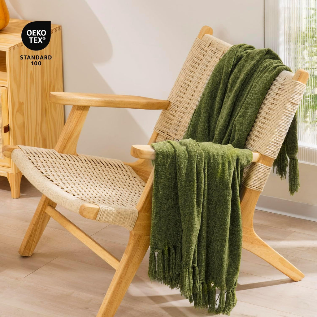 Throw Blanket Soft Cozy Chenille Throw Blanket with Fringe Tassel, 50'' x 60'')