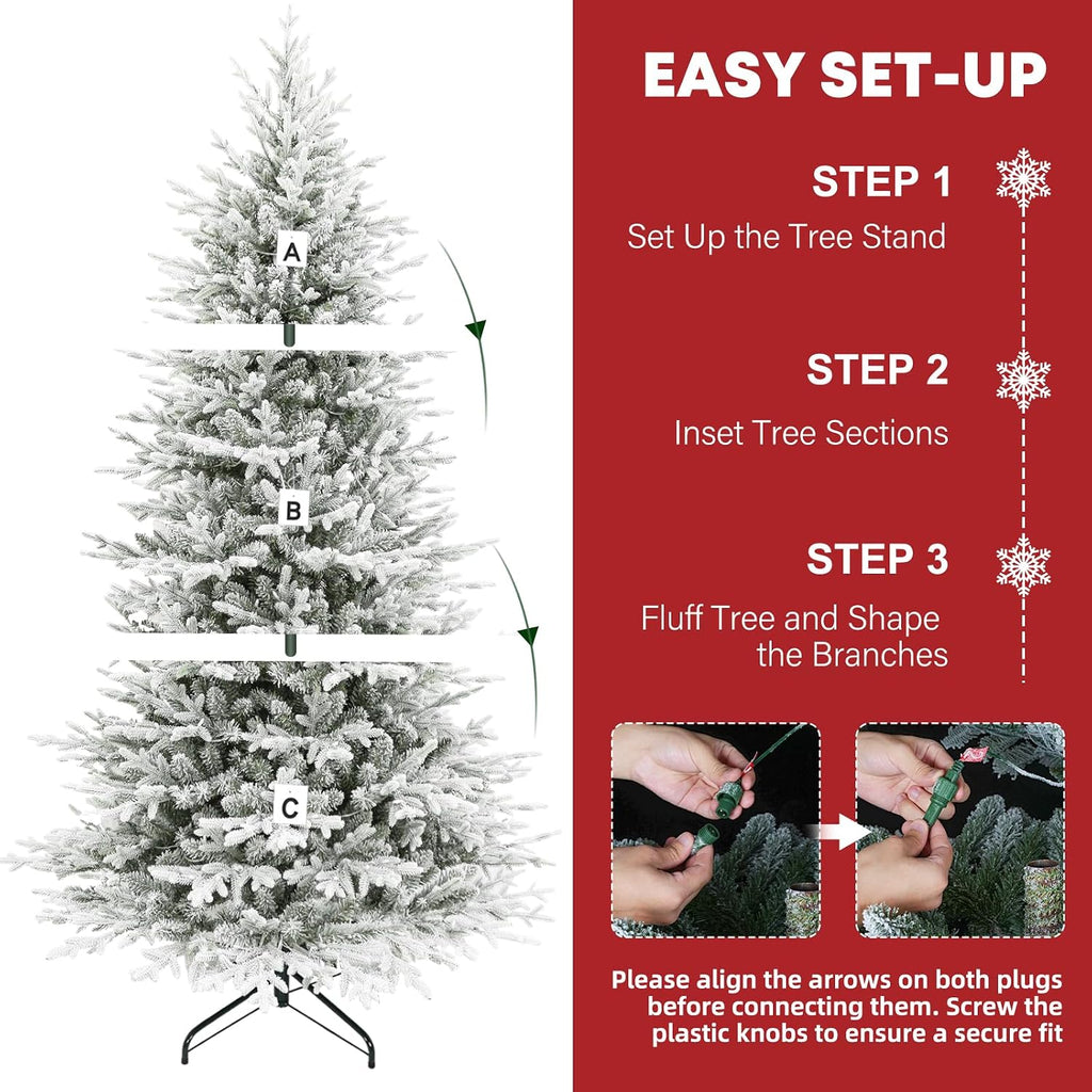 Prelit Flocked Christmas Tree with Realistic PE Foliage