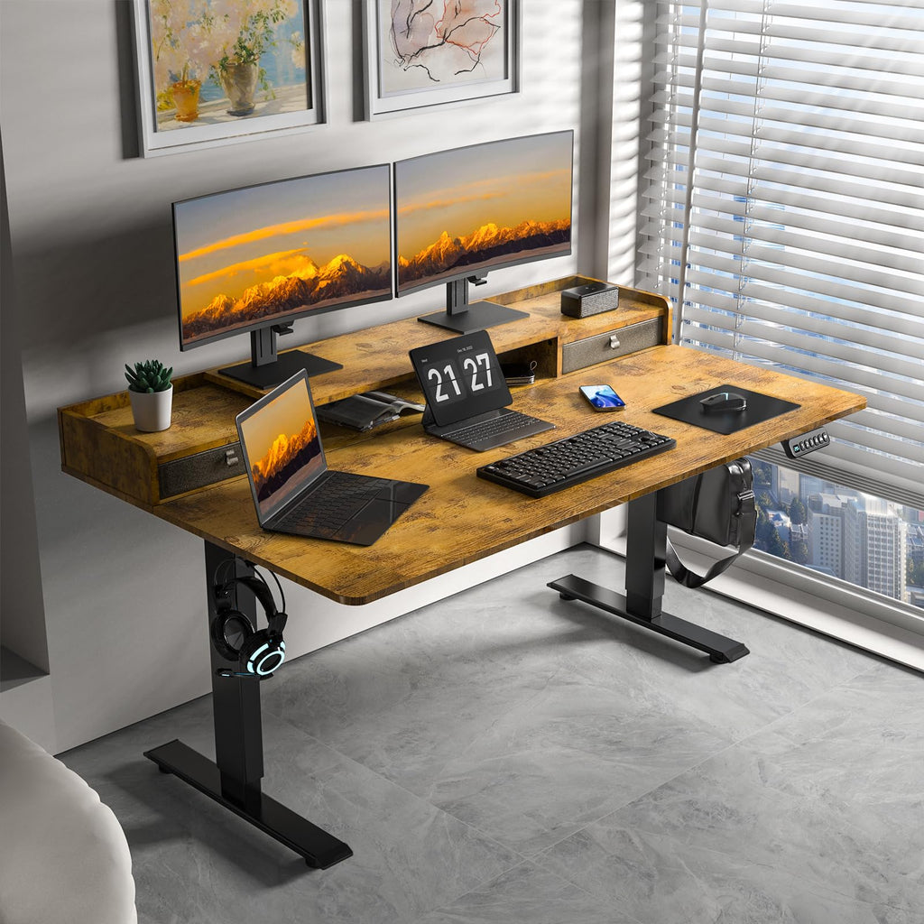 63 x 30 Inch Electric Standing Desk with 2 Drawers, Adjustable Height Widened Stand Up Desk with Storage, Sit to