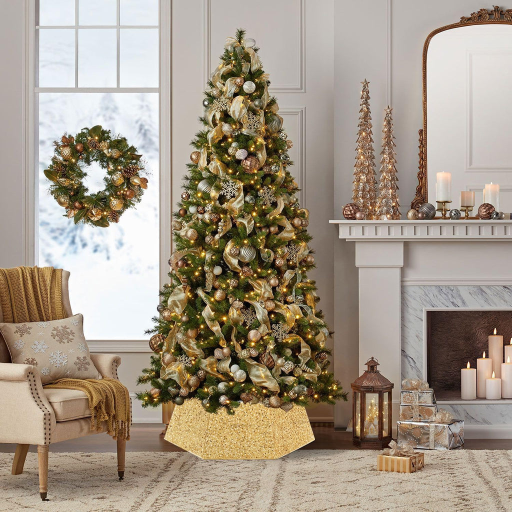 Gold Tree Collar for 9 ft Tree 31.49 Inch Shimmer Christmas Tree Ring Velvet Tree Skirt Cover for Xmas Pencil Tree