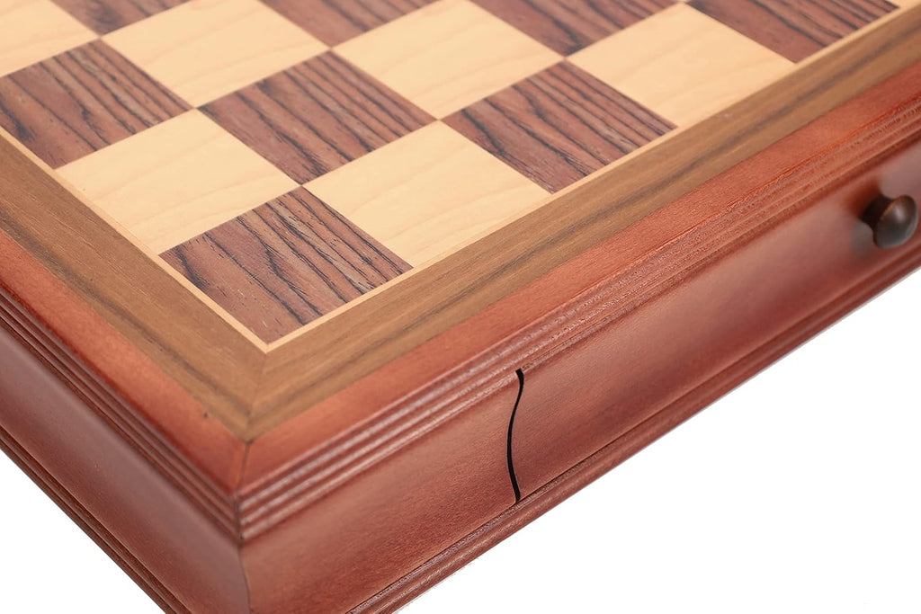 Deluxe Wooden Chess Board with Storage Drawers - Camphor Wood 19 in., Luxury Chess Set & Checkers for Adults