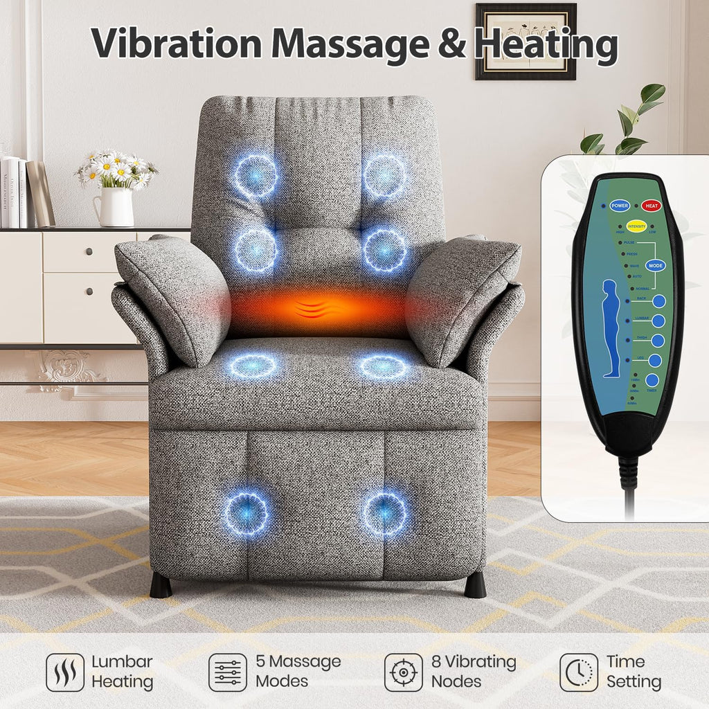 Power Recliner Chair for Adults with Heated & Massage, Adjustable Electric Reclining Chair Sofa