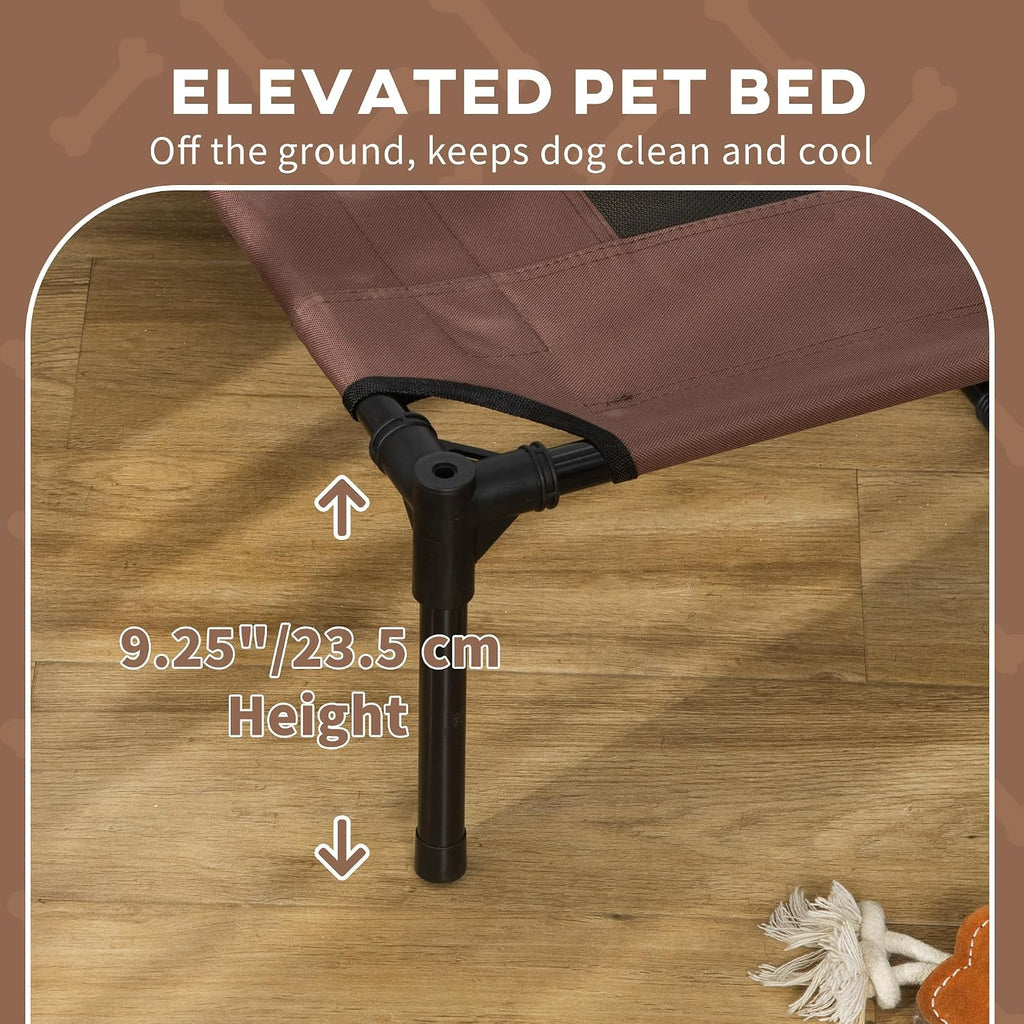Metal Pet Bed, Coffee, Elevated Dog Bed with Removable Canopy, Outdoor Dog Cot with UV Canopy Shade, 48 x 36.3 x 42.5