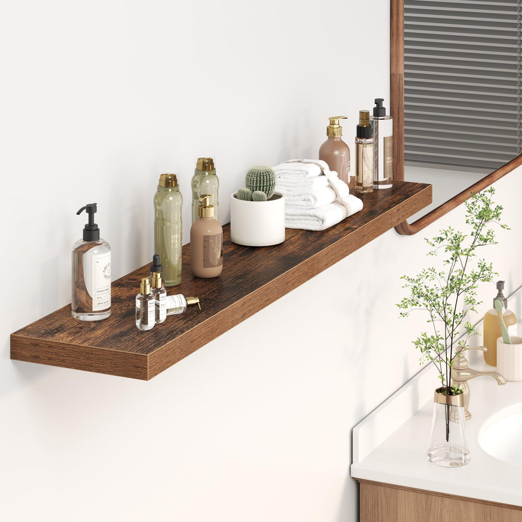Floating Shelves for Wall 48 Inches Long, 9.3" Deep Rustic Brown Floating Shelf Set of 2, Wall Mounted Wood Shelves