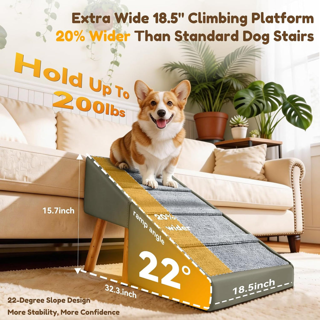 15.7" H Dog Ramp for Couch, 18.5" Extra Wide Pet Steps & Ottoman