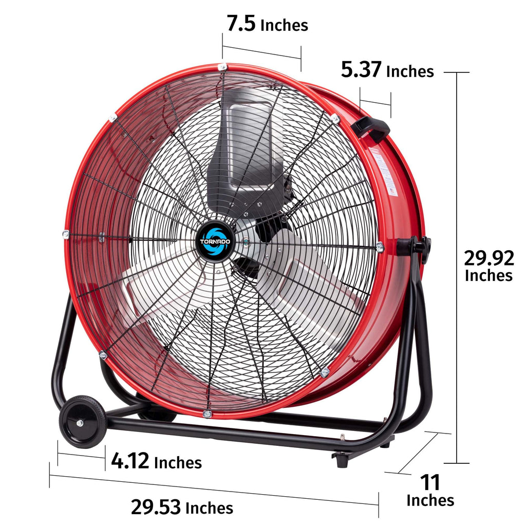 24 Inch High Velocity Heavy Duty Tilt Metal Drum Fan Wide Version Red Commercial, Industrial Use 3 Speed 8800 CFM - 8