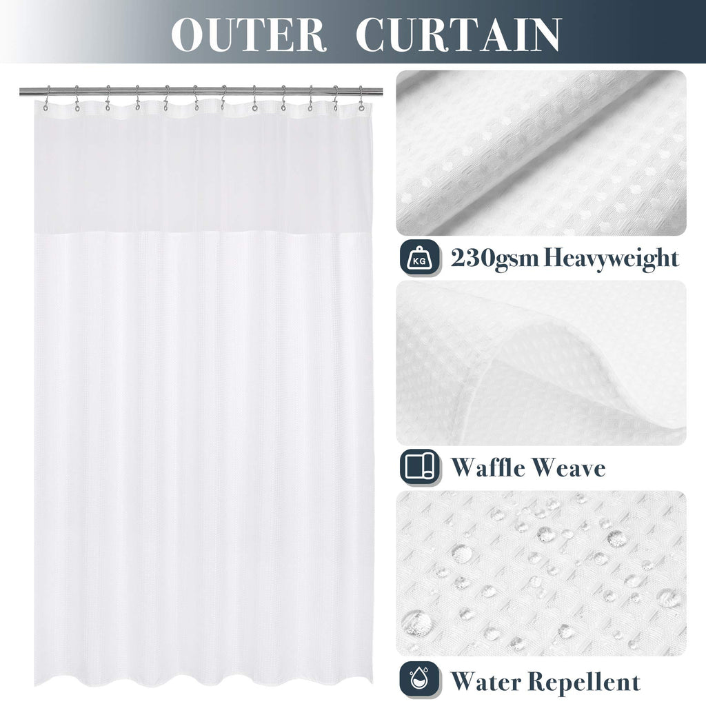 Extra Long Waffle Shower Curtain with Snap-in Liner White, 71x84
