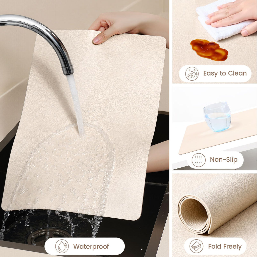 Faux Leather Vinyl Placemats Set of 6, Easy to Clean, Beige