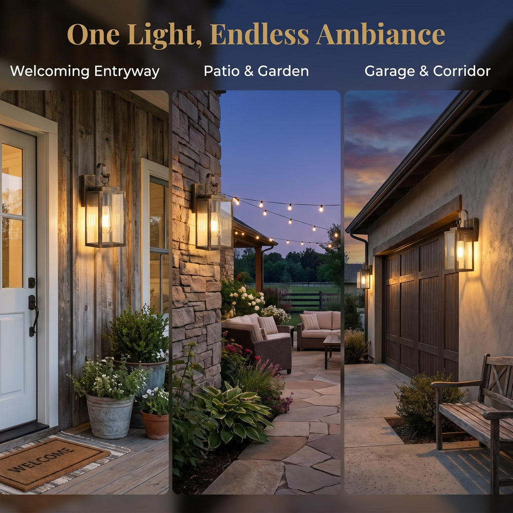 2 Pack 11.8" Black Brush Gold Dusk to Dawn Wall Mount Porch Light