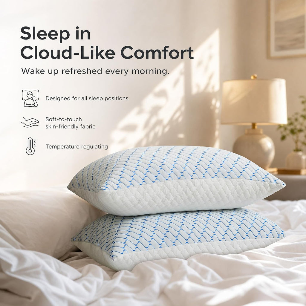 Memory Foam Pillows King Size Set of 2,Cooling Pillow for Side Sleepers | Adjustable Firm Pillow,Breathable Washable