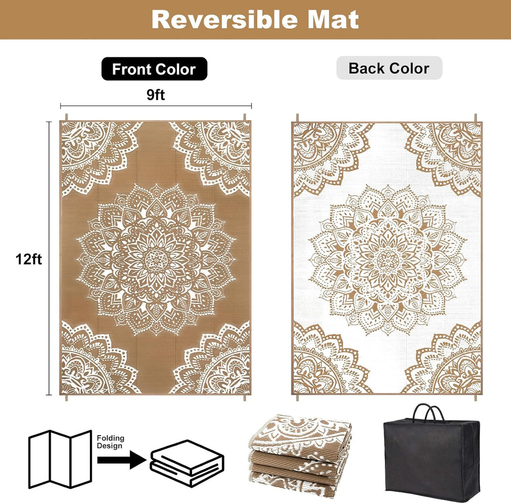Waterproof Outdoor Rug, Reversible Plastic Straw Rug Clearance, Camping, RV Mat, Large Outside Rug Carpet for