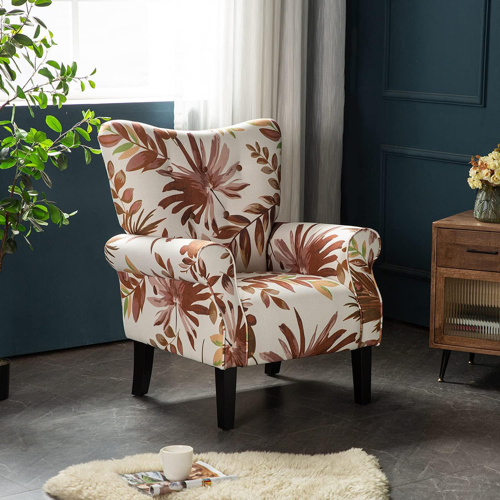 Mid Century Wingback Arm Chair,Modern Upholstered Fabric High Back Accent Chair with Wood Legs,Upholstered Single