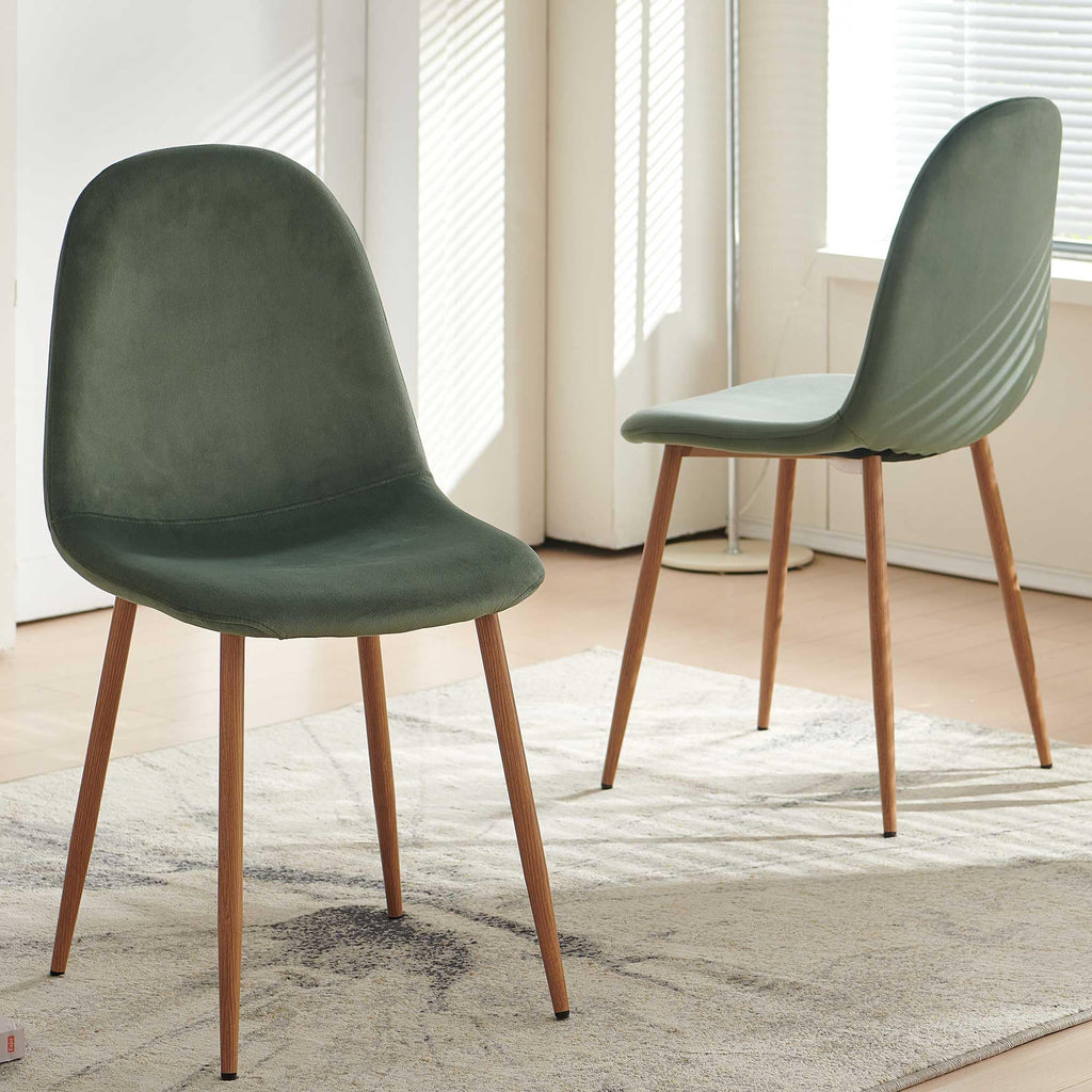 Velvet Dining Chairs Set of 4 - Modern Upholstered Chairs with Metal Legs for Living, Bedroom, Dining Room - Green
