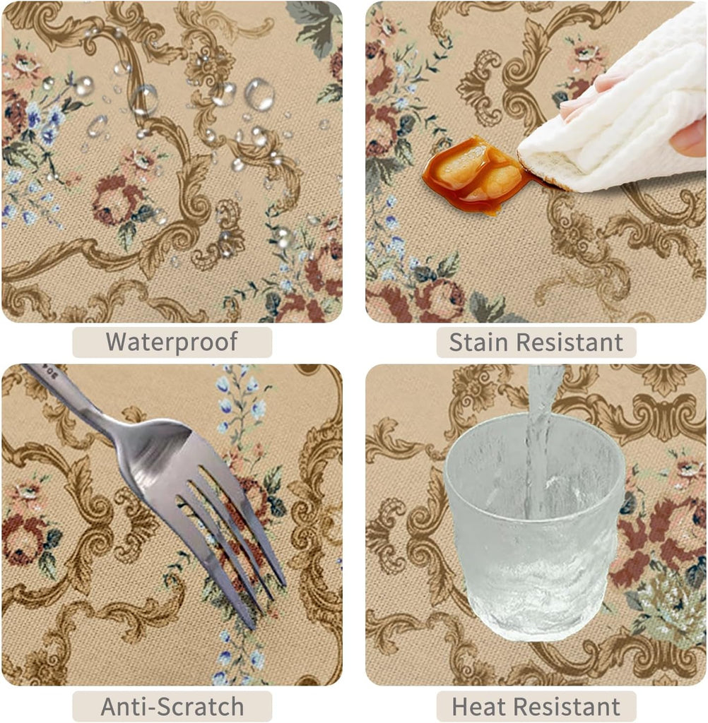 70x108inches Luxury Rectangle Tablecloth Elegant Golden Damask Pink Blue Floral Printed Fabric Table
