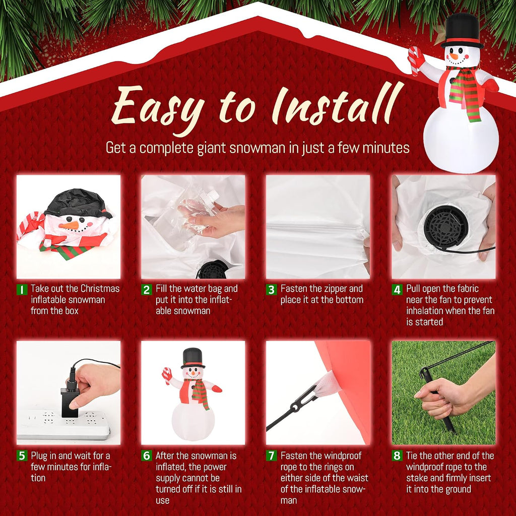 8 FT Christmas Inflatables Yard Decorations Snowman Outdoor, Giant Christmas Blow Ups Outdoor Decor Waterproof with