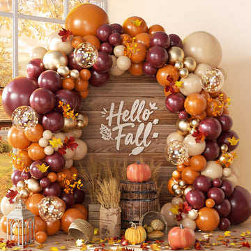 Fall Balloon Arch Kit with Pumpkin Maple Leaves Foil Balloons