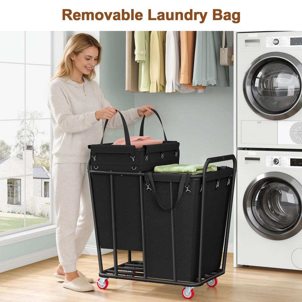 2 Section Laundry Sorter Cart, 400L Rolling Hamper with Wheels, Industrial Laundry Basket Organizer, Extra Large