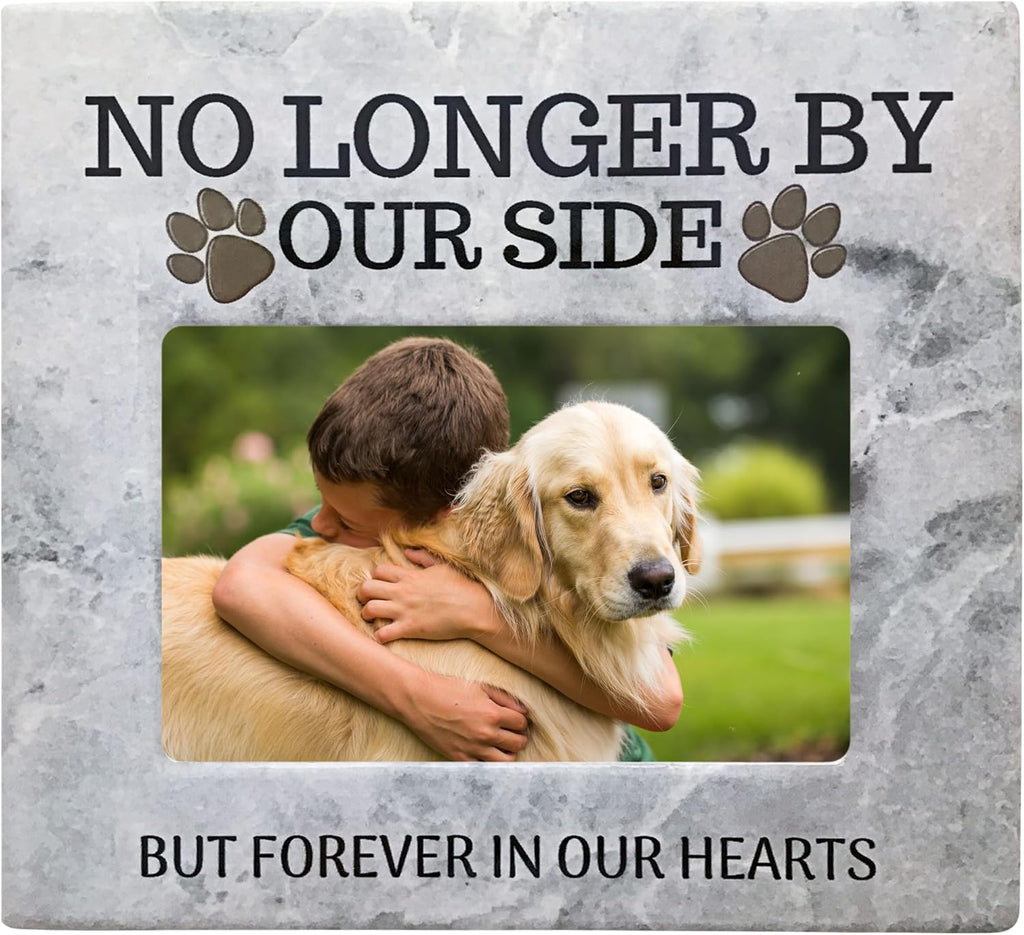 Dog Memorial Picture Frame - "No Longer By Our Side, Forever in Our Hearts" - Pet Loss Sympathy Gift for Dog or Cat