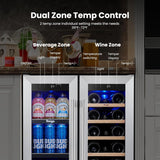 Wine & Beverage Refrigerator, 24 Inch 60 Cans and 20 Bottles Dual Zone Wine Cool