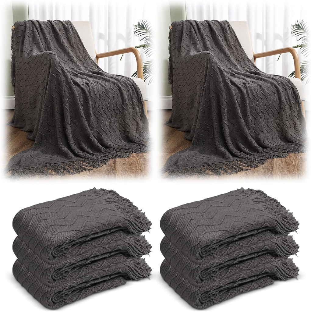 6 Pack Boho Knitted Throw Blankets with Tassels 50x60 Soft Warm Throws Bulk for Wedding Guests Housewarming Employee
