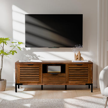 Millie Solid Wood TV Stand for TVs up to 65 Inches, Modern Farmhouse TV Stand with Rustic Charm, TV Stands, Chestnut