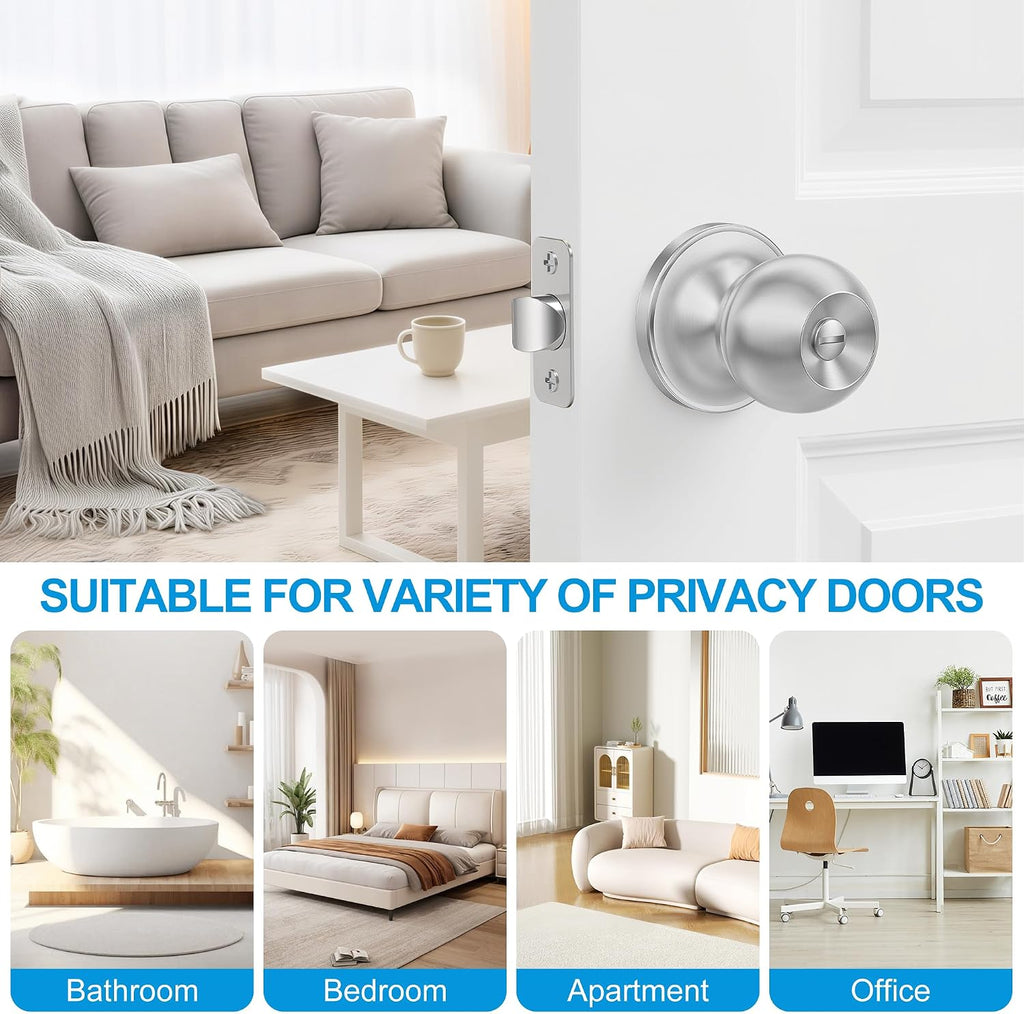 10 Pack Privacy Door Knobs Interior, Satin Nickel Doorknob with Lock -ANSI Grade-3 Certified,Keyless Door Locks