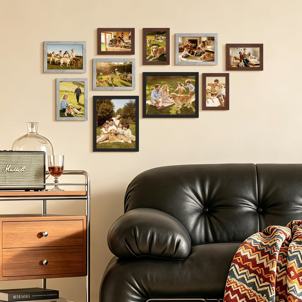 Picture Frames Set of 10, Including 8x10, 5x7, 4x6 Rustic Frame