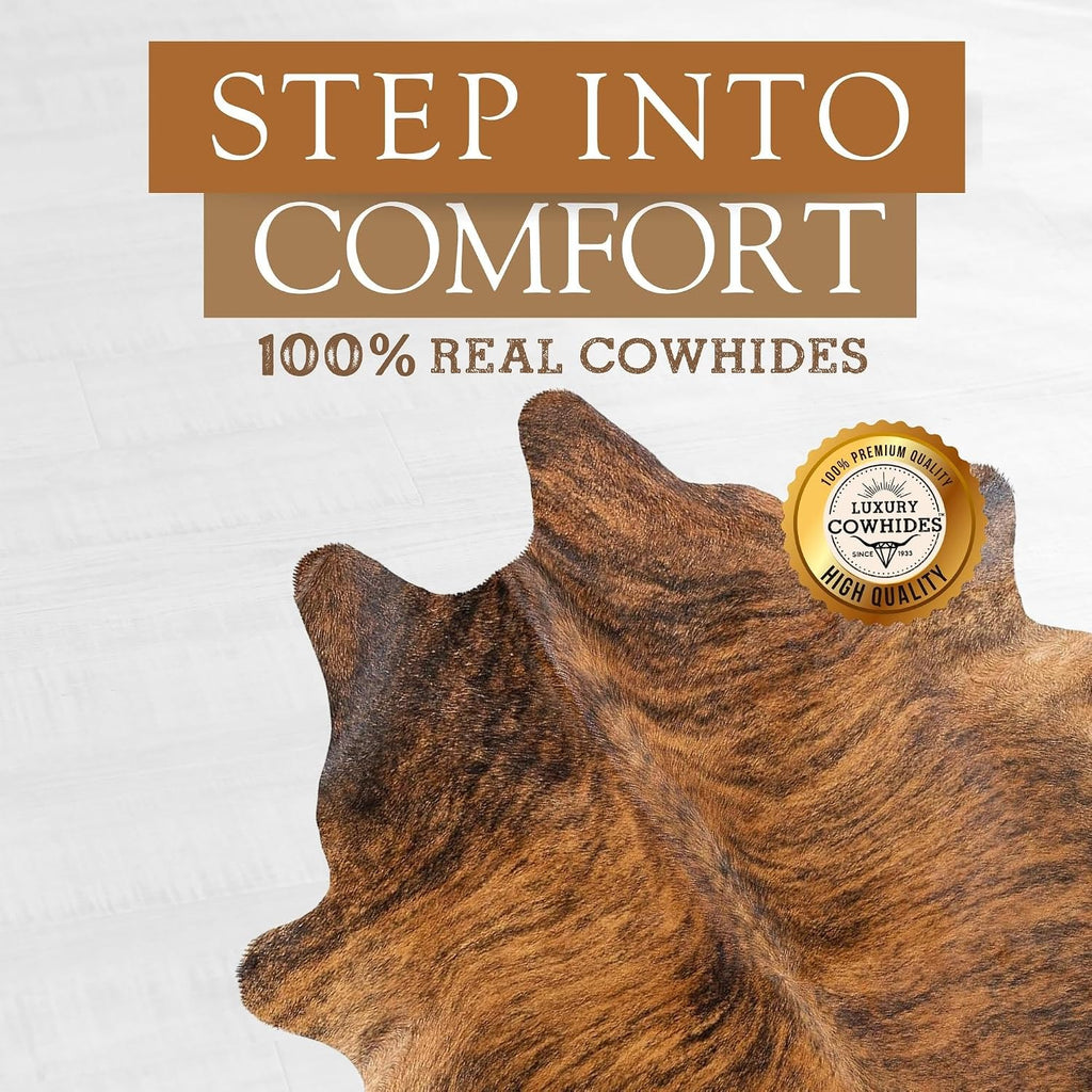 100% Genuine Brindle Reddish Cowhide Rug - Modern Style Animal Skin Rug & Floor Carpet & More - Large (6x6-7ft)