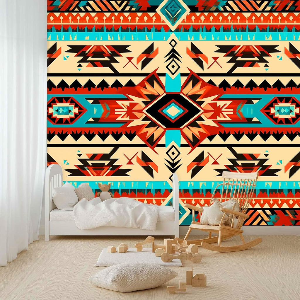 78" W x 55" H Non-Woven Mural Tribal Theme Traditional Geometric Theme Wallpaper Removable Not Self-Adhesive Large