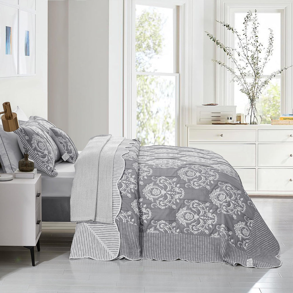 Bedspreads 128x120, Jacquard Damask, Grey