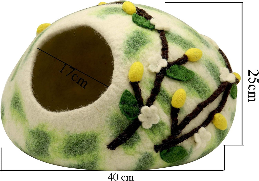 Cat Bed Cave - Wool Cat Cave with Flower Climber Design, Cozy Covered Cat House for Indoor Cats, Fits 1 Large or 2