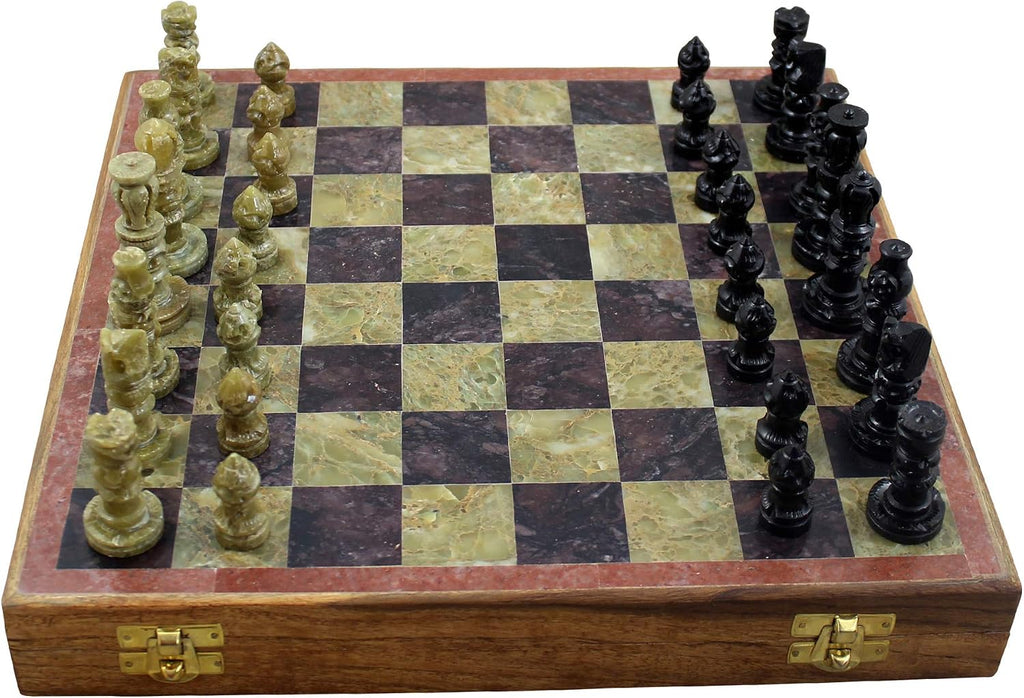 Marble Stone Art Unique India Chess Pieces and Board Games Set 8 X 8 Inches - Indian Handmade Unique Gifts