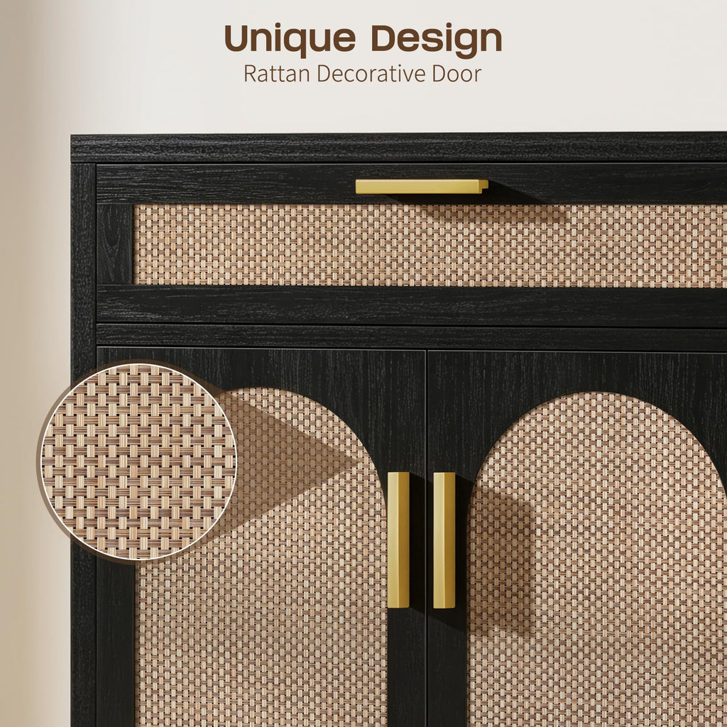 Rattan Buffet Cabinet with Storage Set of 3, Sideboard Cabinet with Doors and Shelves, Accent Coffee Bar with