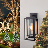14" Outdoor Wall Light Fixtures Waterproofed Exterior Lantern W/Sturdy Rectangular Double Cage In Satin Black&Clear