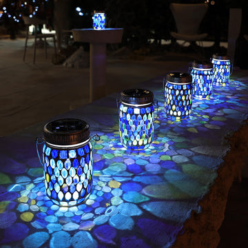 6 Pack Mosaic Solar Lanterns Outdoor Waterproof Handmade Patch Jar