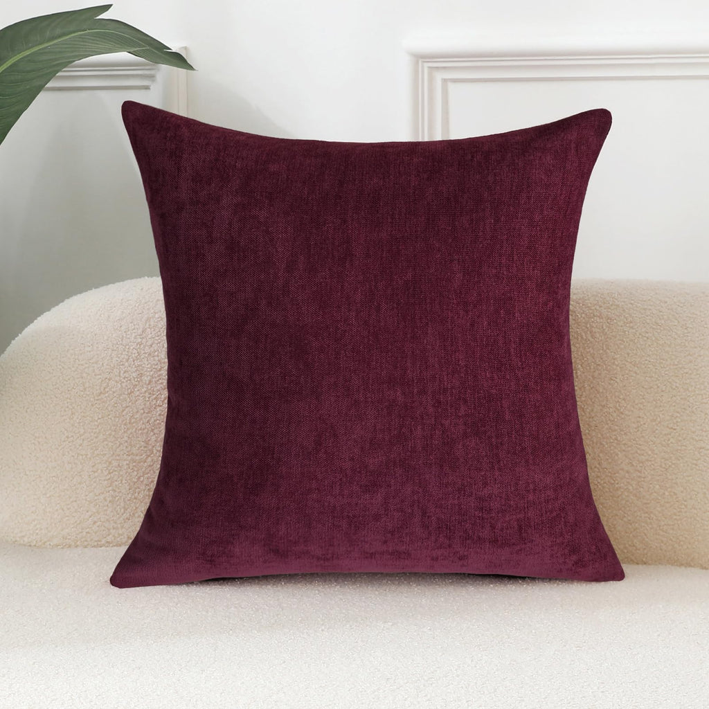 Burgundy Soft Throw Pillow Covers Decorative Chenille Lumbar Couch Cushion Cases Sofa Decor, Set of 1, 26 x 26 Inches
