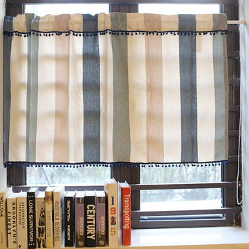 Short Curtain Vertical Stripes Half Curtain with Tassel Window Treatment Valance for Stripes Bedding Collection 80(W)