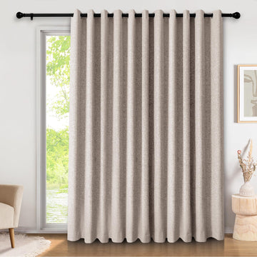 Extra Wide Linen Window Drapes for Sliding Glass Doors 100% Blackout Linen Textured Curtains Grommet Top Drapery