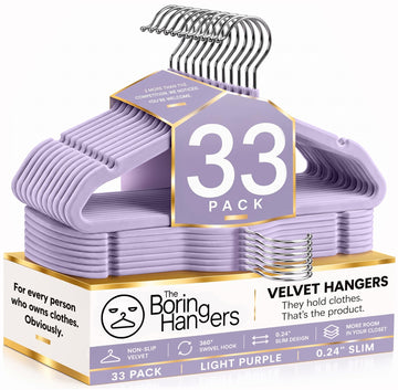 33 Pack Light Purple Velvet Felt Hangers, Non Slip