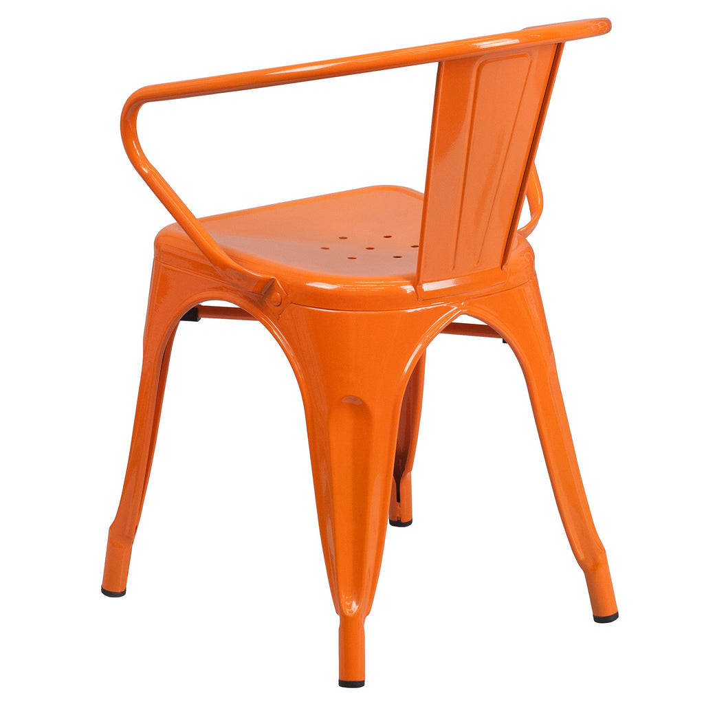 Roy Commercial Grade 4 Pack Orange Metal Indoor-Outdoor Chair with Arms