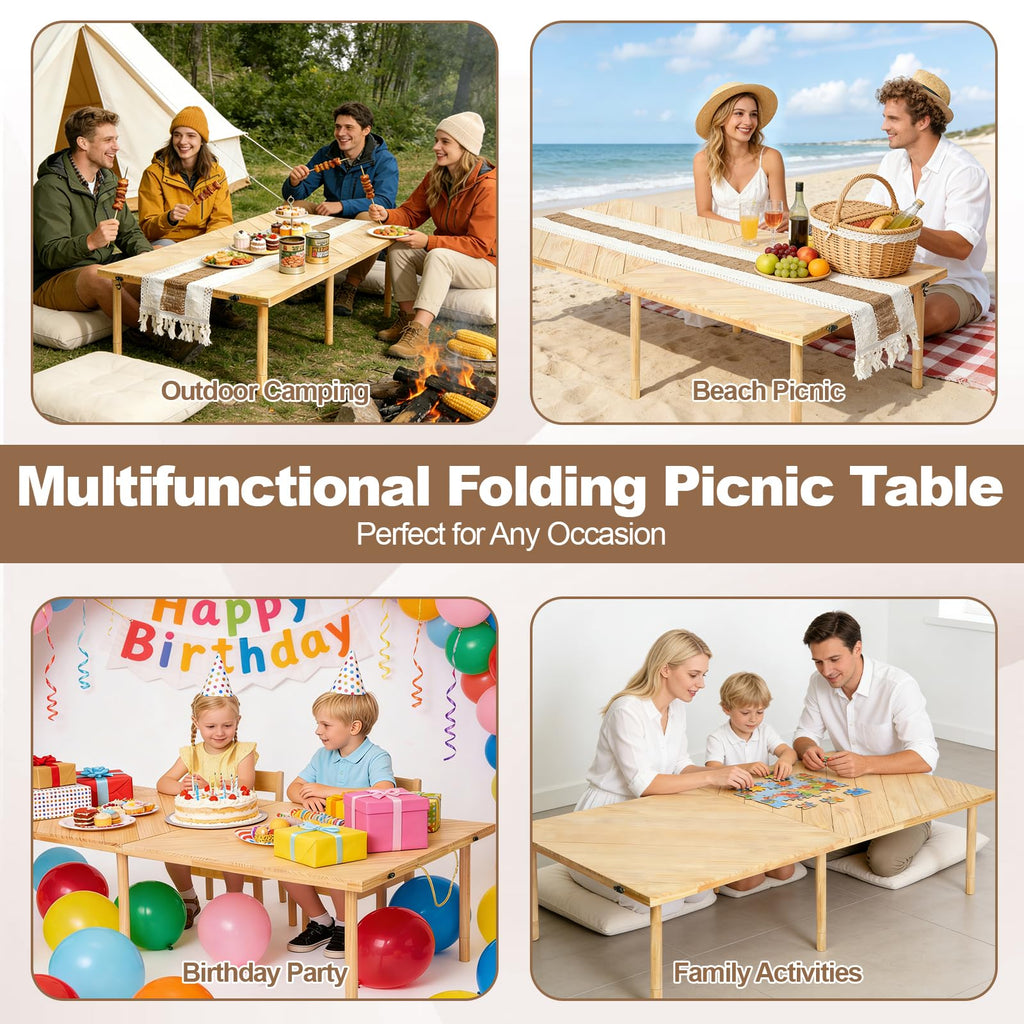 Folding Picnic Table 60x30, Low Floor Table for 6-8