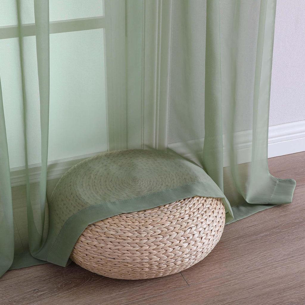 Extra Long Sage Green Sheer Curtains 144 inch 2 Panels, Translucent Backdrop Window Scarf Drapes for Canopy