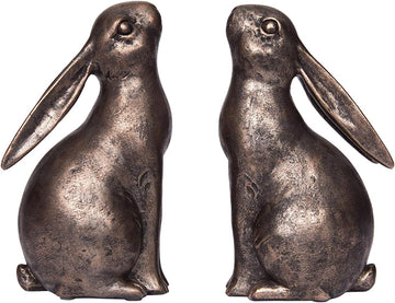 Decorative Resin Rabbit Bookends, Bronze