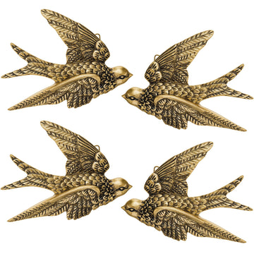 4 Piece Vintage 3D Swallow Wall Decor Set, 4.7 Inch Antique Gold Resin Art